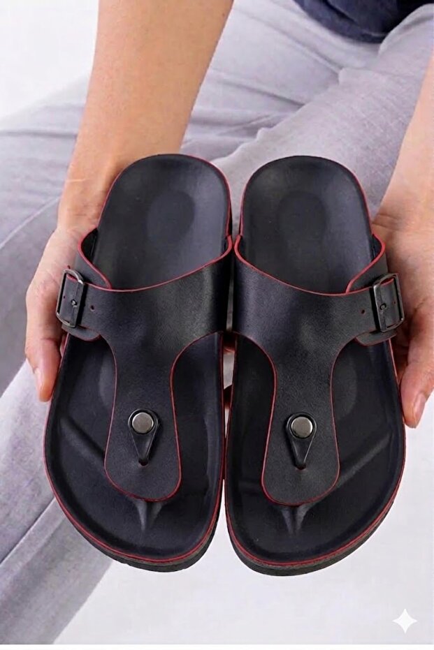 Men's Orthopedic Sole Black Color Flip-Flop Beach Sea Summer Non-Slip Slippers