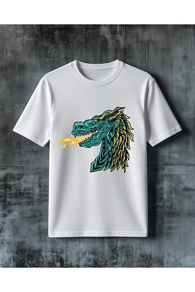 تي شيرت كبير الحجم مطبوع عليه Dragon Fire Pusuru