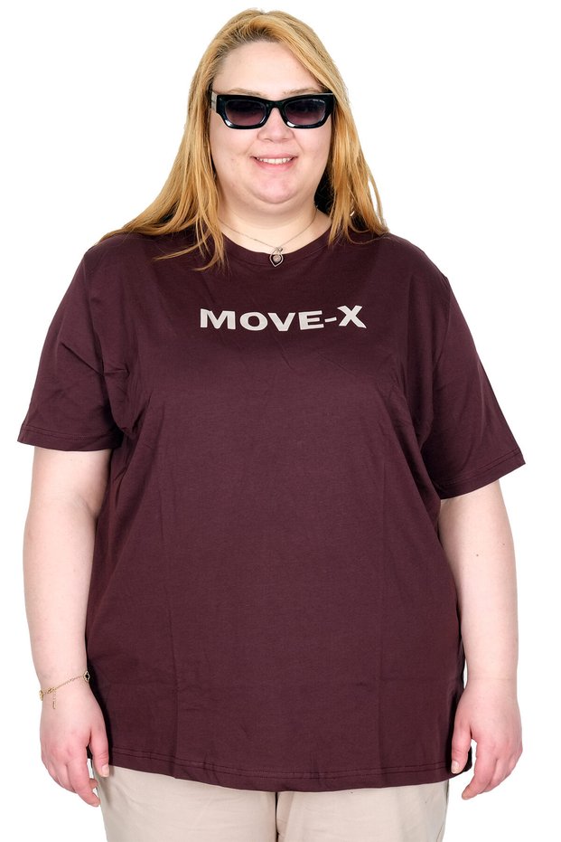 Mode XL Real Big Size Women's T-Shirt Bıs Yaka Move-X U26114 Mürdüm