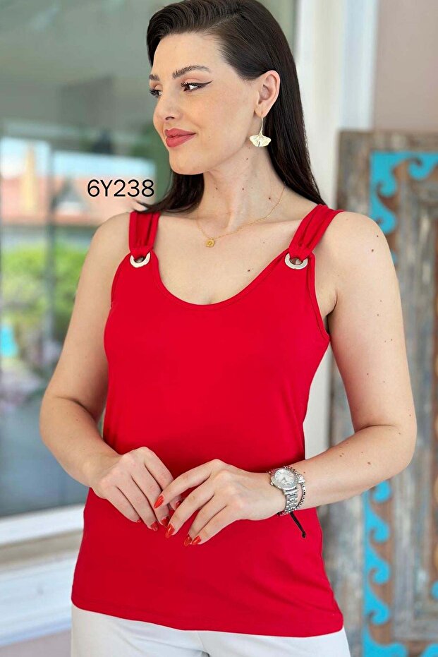 Zero Sleeve Bird Eye Detail Viscose Blouse 6Y238