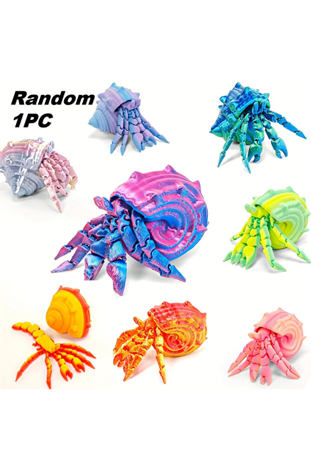 Random-1pc 3D Printed Hermit Crab Fidget Collectible Figurines Set, Ideal For Aquarium Decoration, C