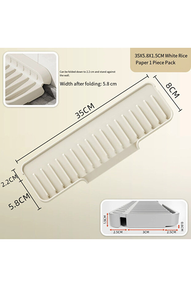 white 35x6CM Kitchen Sink Splash Guard Silicone Drainage Mat Dish Soap Dispenser Sponge Holder Mat F