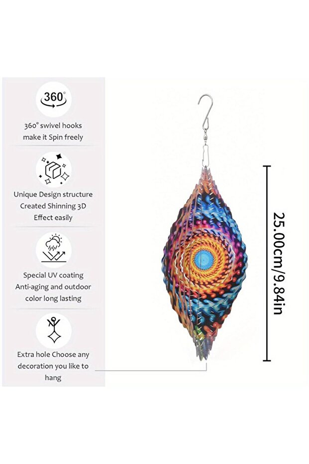 Light Grey Mandala Evil Eye Metal Wind Spinner Garden Art Home Decor Gift for Mom