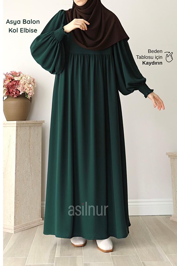 Asya Balloon Sleeve Dress Emerald Green