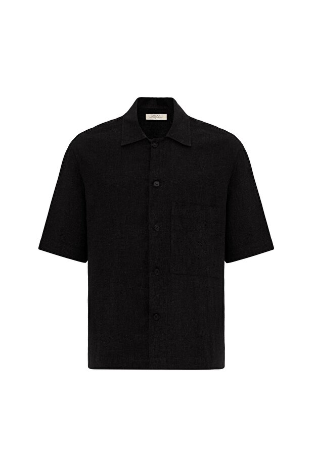 Linen Blend Short Sleeve Men's Shirt