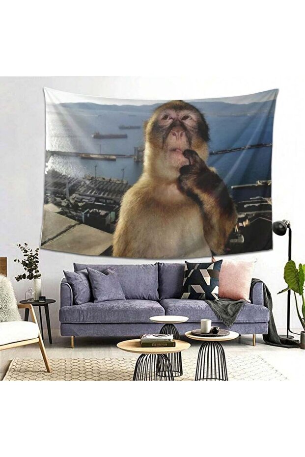 40x60cm 16x24inch Bu-1 VIKAMA Trendy Contemplative Monkey Polyester Tapestry Wall Decor for Bedroom
