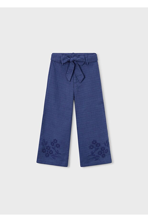 Girl's Embroidered Cuffed Trousers Navy Blue