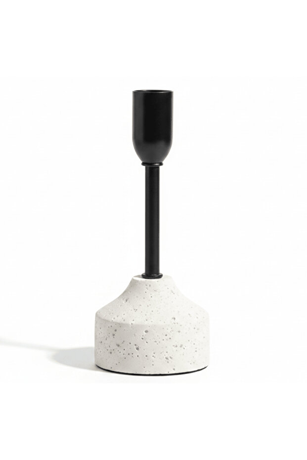 Stylish Black Metal Candle Holder with White Chalk Base for Modern Interiors – 17 cm