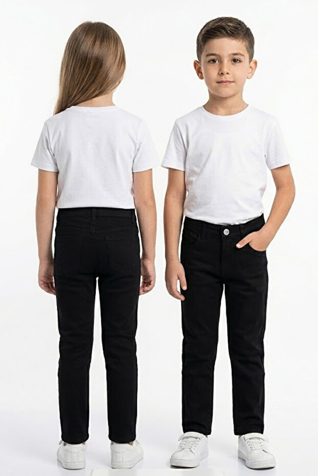 Unisex Children's Black Pants - Adjustable Elastic Waist (Ages 5-12)
