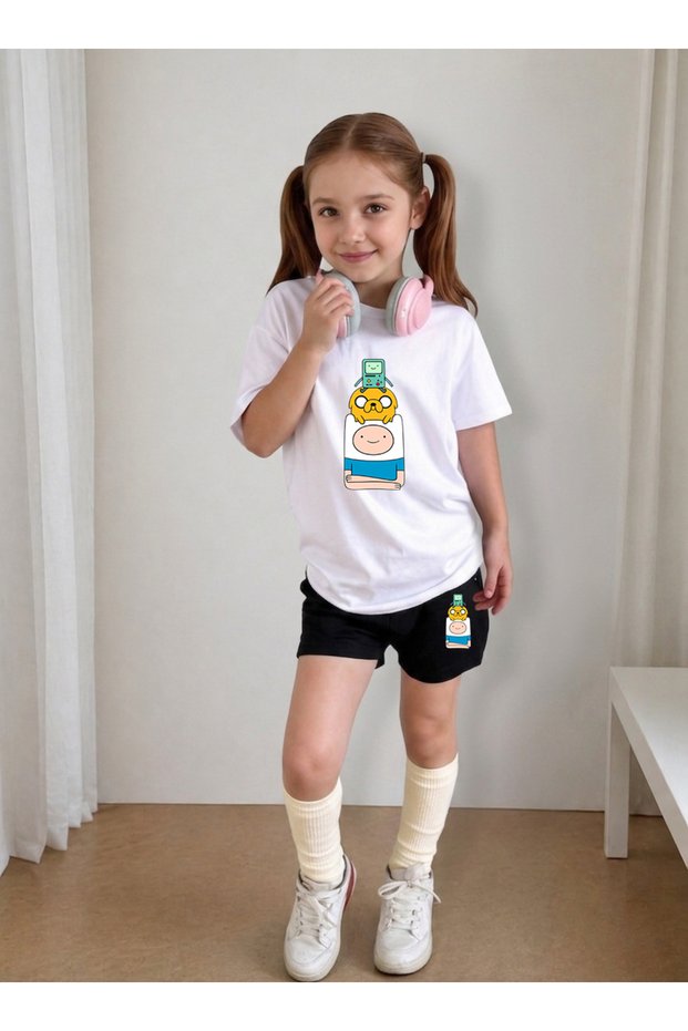 Girl's T-Shirt and Shorts Set, Printed Cotton, Summer Casual Fit Combination