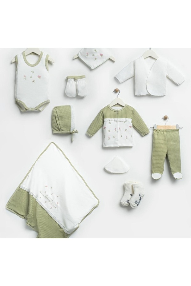10-Piece Premium Small Flowers Embroidered Baby Hospital Discharge Set