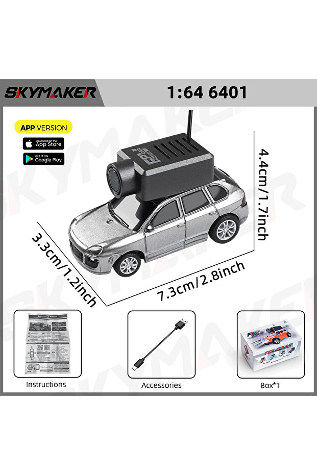 سيارة تحكم عن بعد صغيرة Wltoys 6401-SV-OB مع كاميرا FPV وتحكم عبر التطبيق، مقياس 1:64، تردد 2.4 جيجاهرتز مع إضاءة LED محيطة