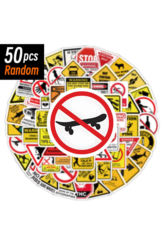 50 قطعة عشوائية 10/50/100 قطعة من ملصقات علامات التحذير بنمط DIY لوح تزلج دراجة نارية حقيبة سفر Stat