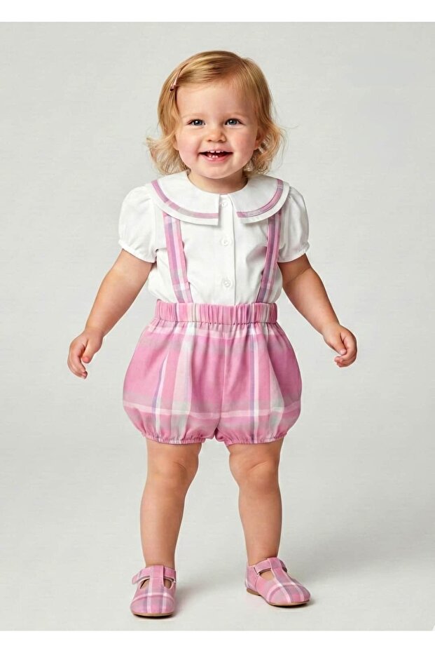 Organic Pink Plaid Strappy Baby Girl Shorts