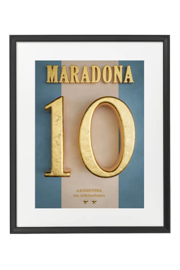 Maradona Argentina Golden Number Jersey Poster with Frame