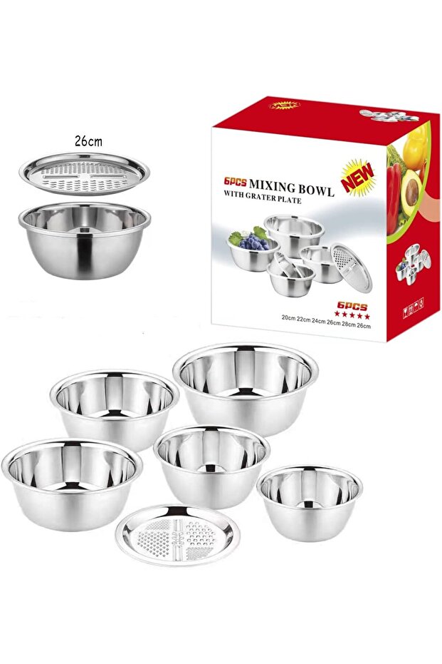 Stainless Steel Mixing Bowl With Grater, Nesting Bowls with Grater Plate, Kitchen Serving Storage Bowls