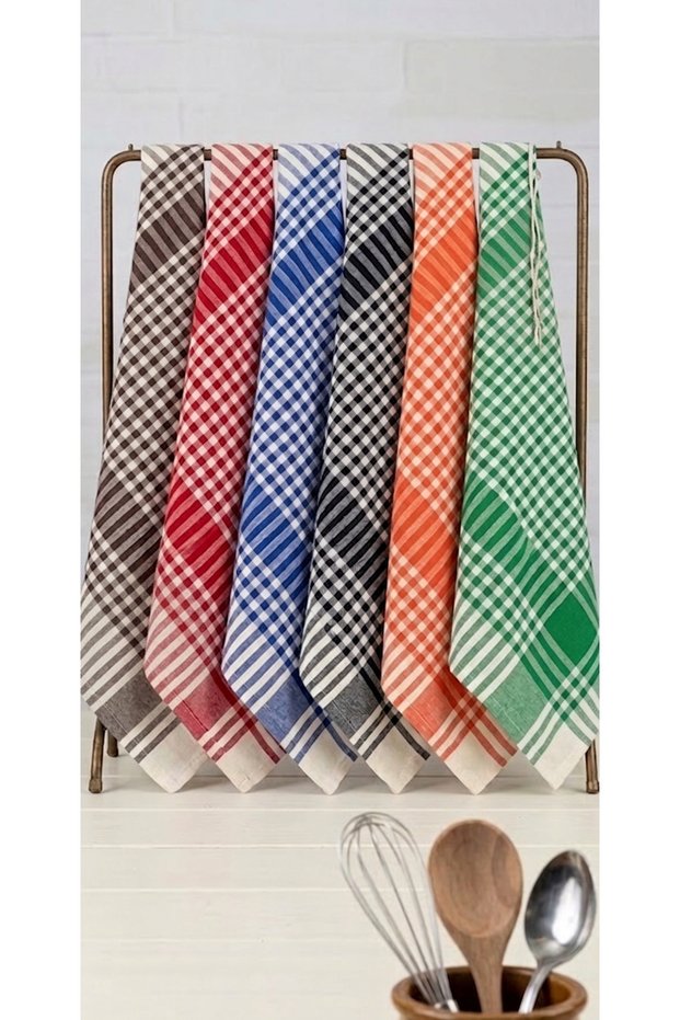 Gingham 6-Piece German Napkin Kitchen Towel Drying Cloth Food Cover Decorative 50X70 cm