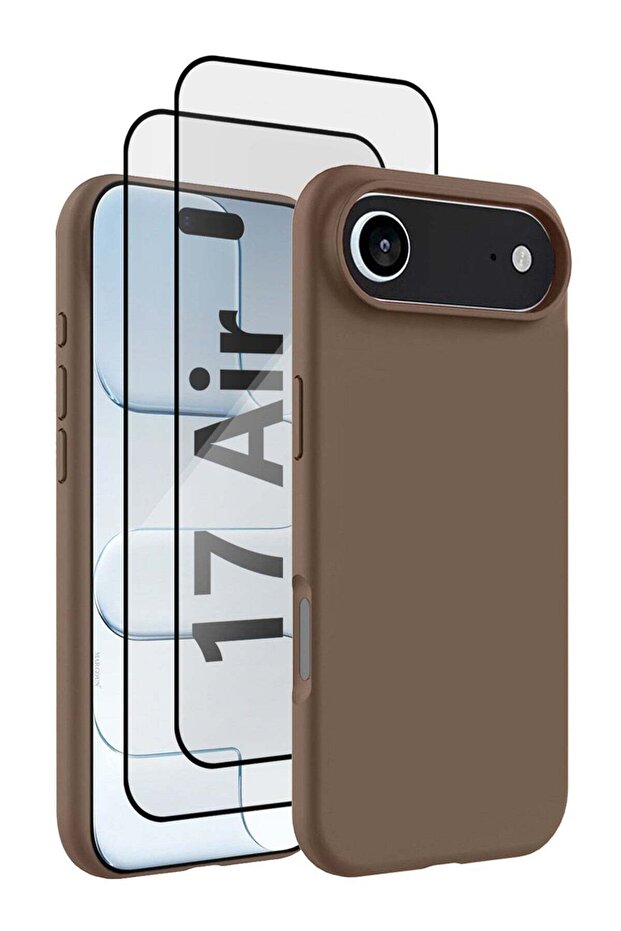 3Packs Liquid Silicone Protective Phone Case for iPhone 17 Air , Soft Anti-Scratch Microfiber Lining Utra Slim Drop Protection Phone Cover with Two 3D Screen Protectors - Desert Titanium-3