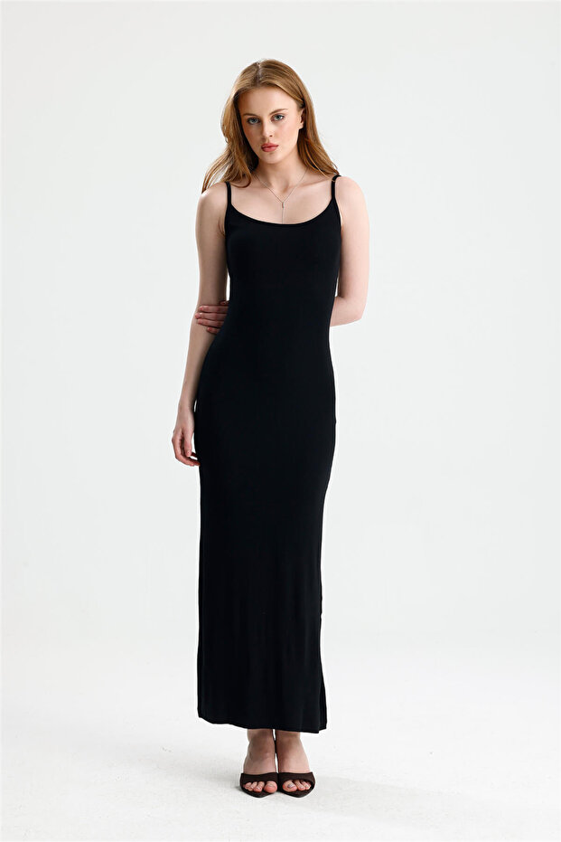 Black Strappy Long Straight Dress