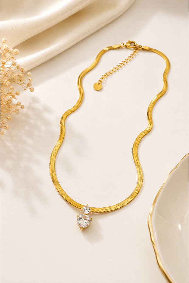 Heart Model Yassi Steel Necklace