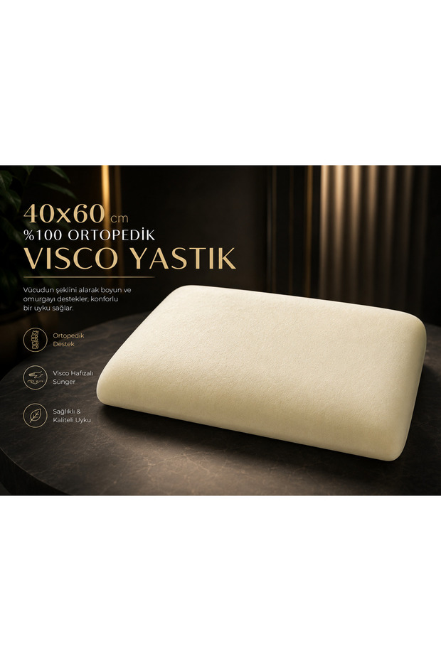 40X60 cm 100% Orthopedic Visco Pillow – Memory Visco Pillow with Neck Support – Removable Washable Cover – with Bag