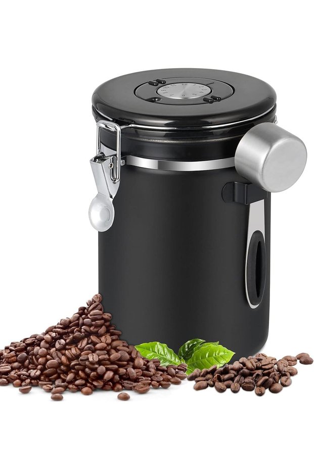 Airtight Stainless Steel Coffee Canister with Date Tracker and Measuring Scoop,35 oz