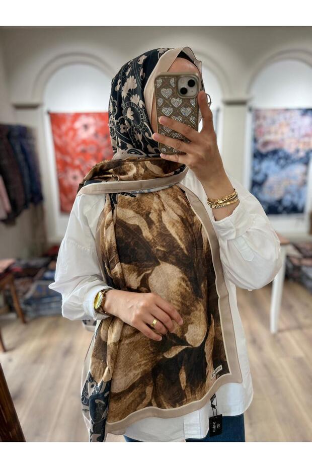 Serenza Pattern Soft Shawl - Black-Beige - 1