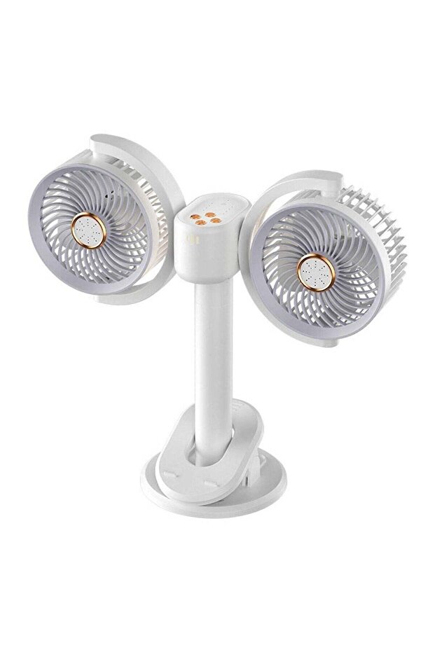 Dual Head Rotatable Pedestal Fan with Remote Control and Adjustable Height White