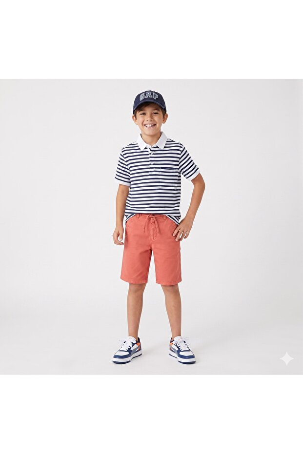Boys' Cotton Bermuda Shorts with Elastic Waist and Laces, Ages 8-18, Brown