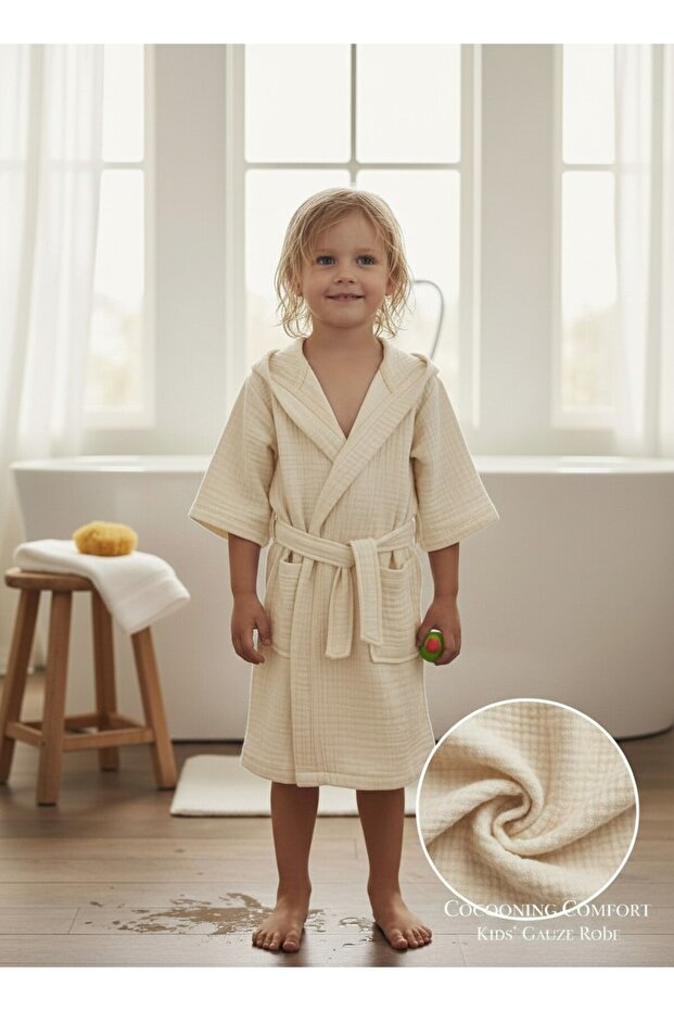 100% Cotton Muslin Children's Bathrobe Hooded Bath and Beach Towel