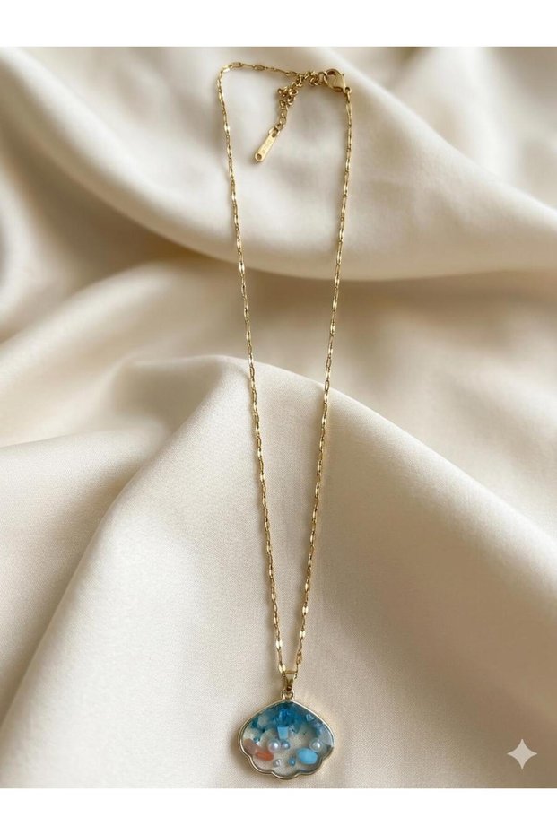 Oyster Sea Shell Steel Necklace Gold Color Stylish Women's Necklace