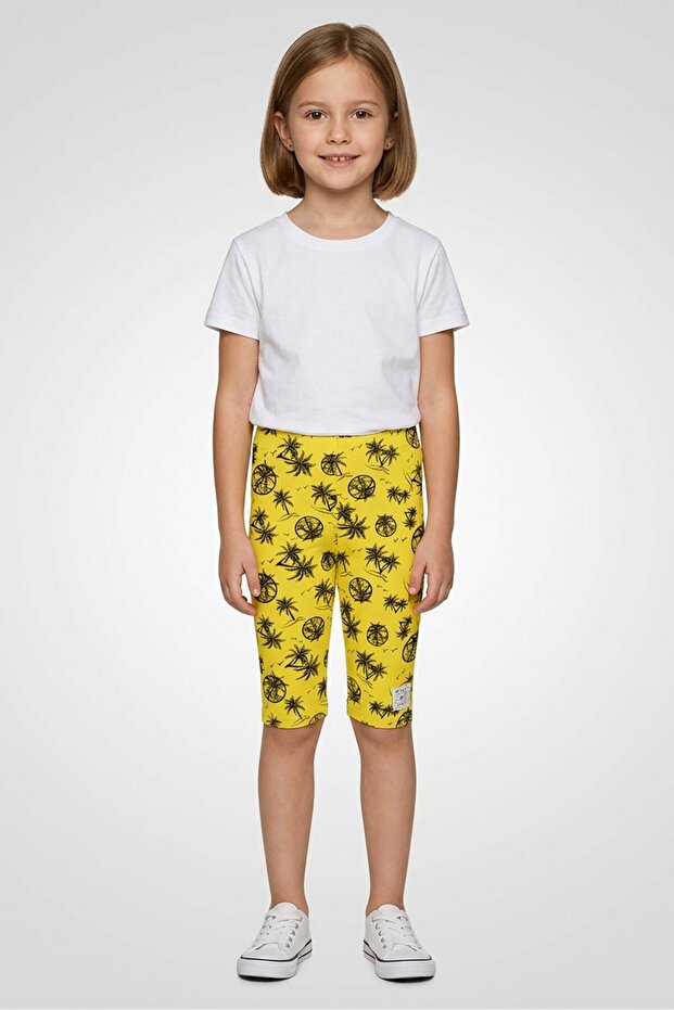 Kids Girl Palm Print 3/4 Leggings, Multicolor