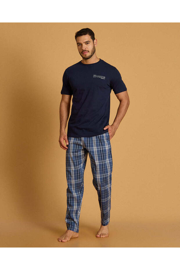Men Blue And Black Printed Pyjama Set Of 2