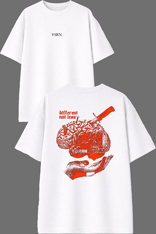 Red Brain Design Front and Back Printed White Oversize T-Shirt