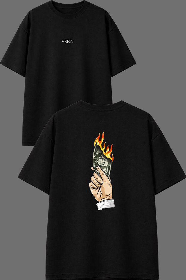 Yanan Para Design Front and Back Printed Black Oversize T-Shirt