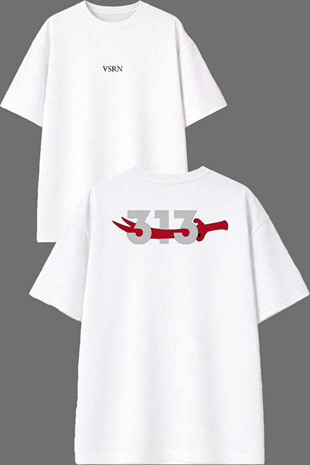 Kılıç 3 Design Front and Back Printed White Oversize T-Shirt