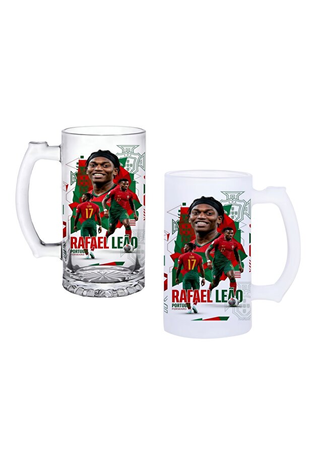 Rafael Leao Beer Glass with Handle, Available in Frosted or Transparent 0183