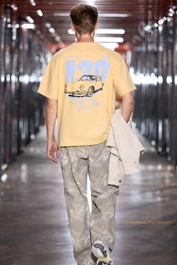 Duki Men's Crew Neck Organic Cotton Printed Oversized Yellow T-Shirt