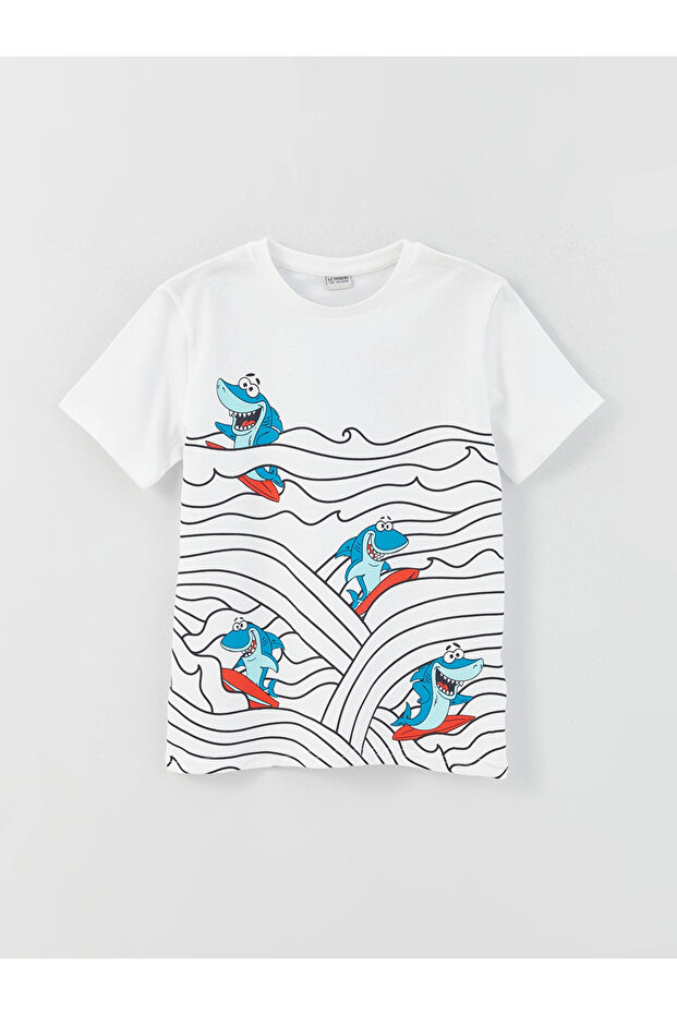 Lcw kids white bicycle collar Printed short sleeve boy's t-shirt