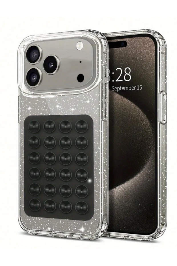 Compatible with iPhone 17 Pro / 18 Pro - Silvery Hard Non-Yellowing Transparent Case, Phone Holder Vacuum and Slim Cover