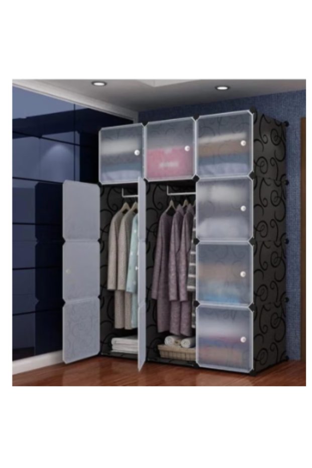 12 Cube Storage Organizer Cabinet Closet Storage Shelves Plastic Storage Shelving for Bedroom, Living Room, Office Black 147*107*37cm