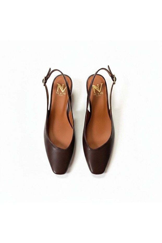 Brown Leather Women's Thick Heeled Shoes