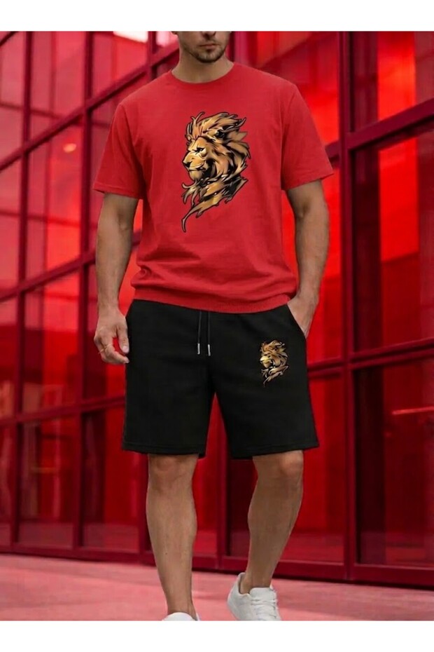Men's Lion Printed Shorts T-Shirt Set