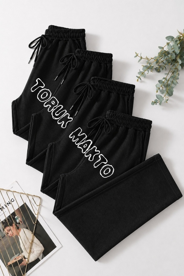 4 Pieces Unisex Regular Pipe Leg Anthracite Color Sweatpants