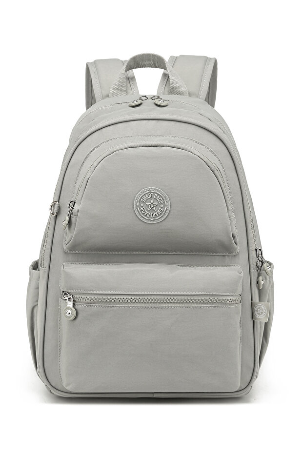 Large Size Waterproof Crinkle Fabric School Bag with Laptop Compartment, Ice Gray