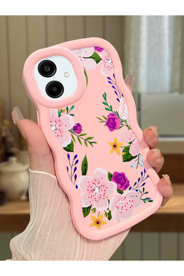 Samsung Galaxy A06 Compatible Case Camera Protector Pink Silicone Couple Phone Case Floral Pattern