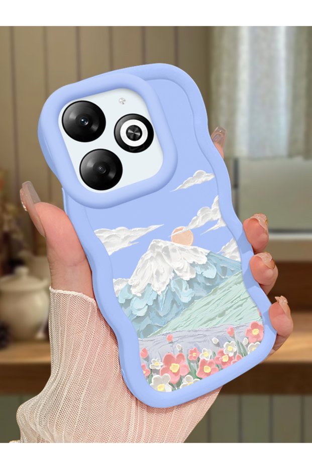 Infinix Smart 8 Pro Compatible Case Camera Protector Blue Silicone Couple Phone Case Landscape Pattern