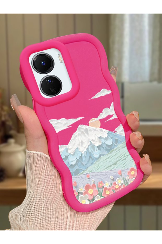 Vivo Y16 Compatible Case Camera Protector Red Silicone Couple Phone Case Landscape Pattern
