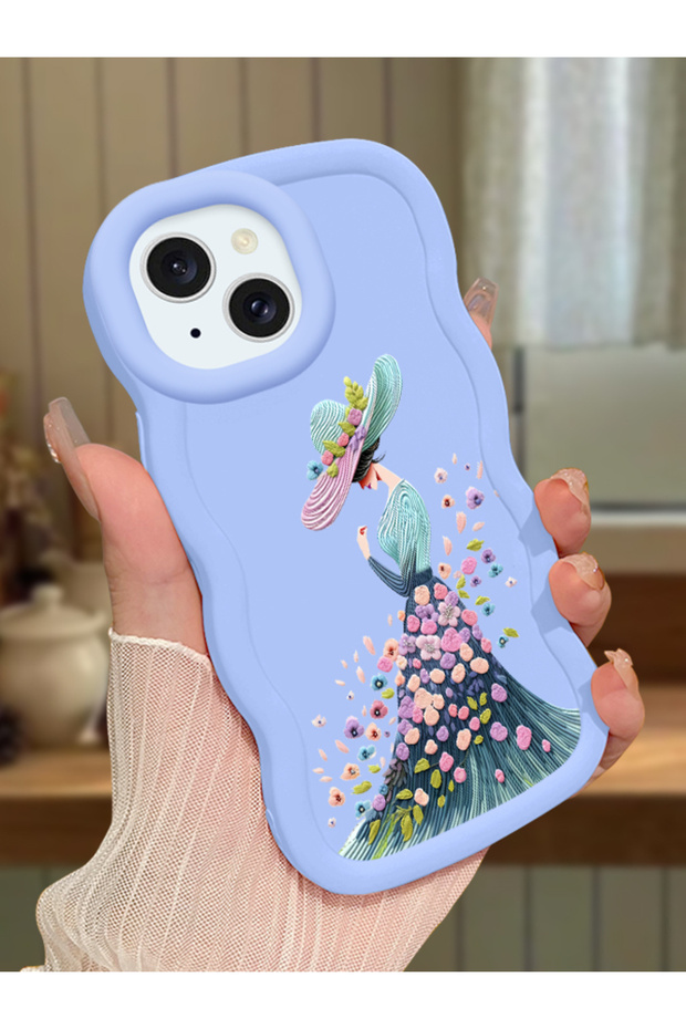 iPhone 15 Compatible Case Camera Protector Blue Silicone Couple Phone Case Girl Pattern