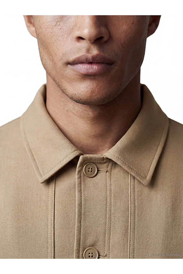 Beige Shirt Collar Men's Jacket